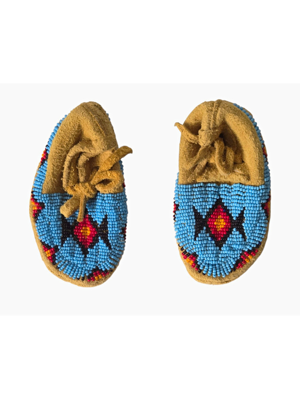 Vintage Style Beaded Baby Moccasins Blue Seed Beads Soft Sole 4.5”